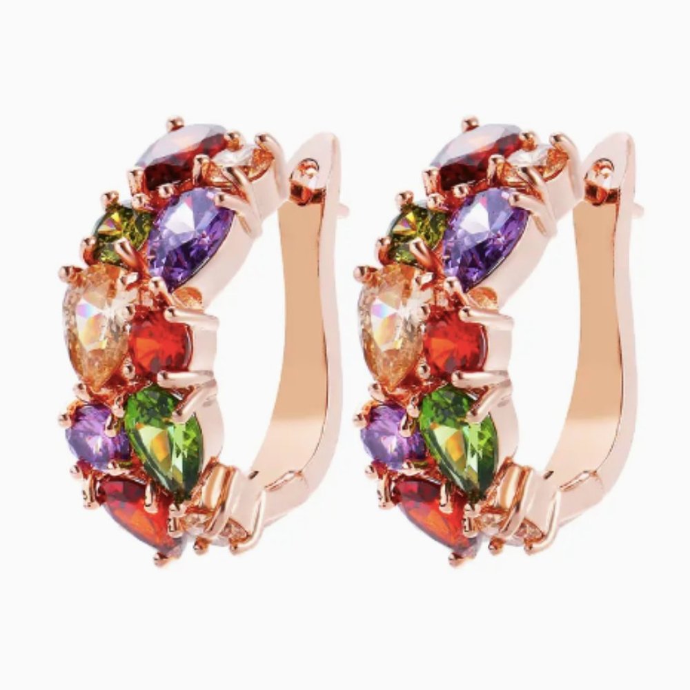 14k Rose Gold Plated Sterling Silver Diamond Hoop Earrings